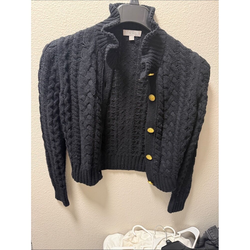 J. Crew Black Cable Knit Cardigan with Gold Buttons
